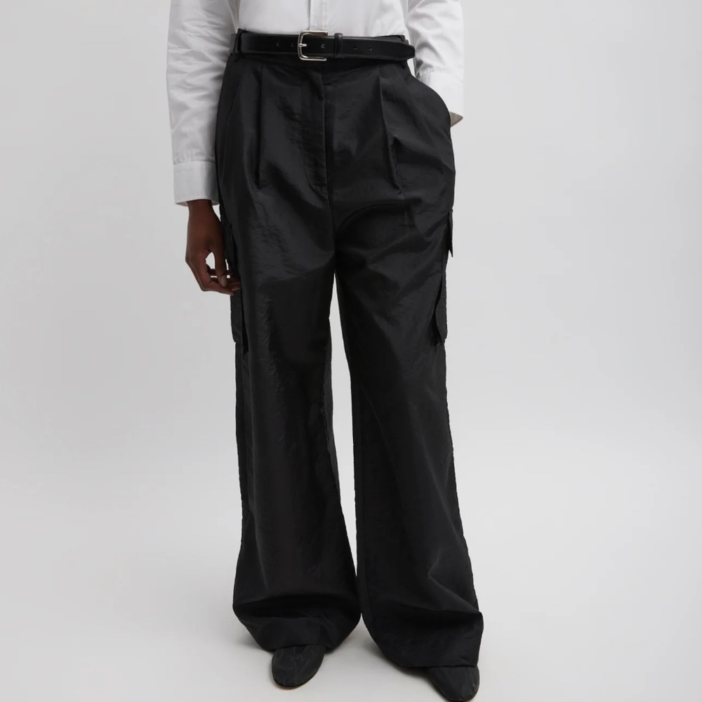 USED | Tibi Stella Crispy Nylon Pleated Cargo Pant | Black | Size 4
